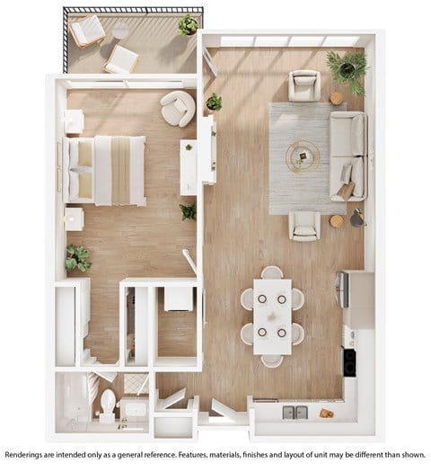 Floor plan for 1 bed, 1 bath, 865 sqft